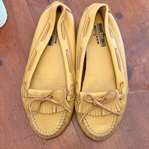 Minnetonka Mustard Leather Moccasins